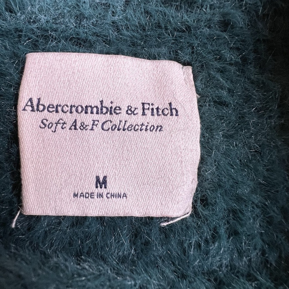 Abercrombie Fitch Soft Teal Alpaca Blend Fuzzy Cropped‎ Crewneck Sweater M - Picture 2 of 6